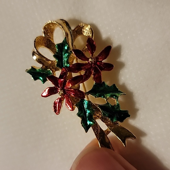 Vintage Gerry's Signed Christmas Poinsettia Ivy Gold Tone Brooch Pin Holiday - Picture 10 of 16